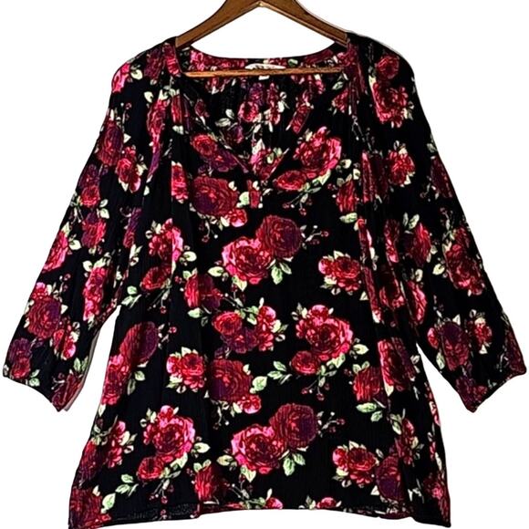 The Pioneer Woman Tops - The Pioneer Woman Sz L Black Floral V-Neck BOHO Fairy Grunge Tunic Top